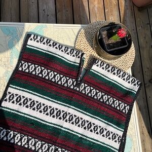 Vintage Mexican / Southwestern Blanket Poncho with Fringe